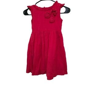 Mini Boden Girls Red Sleeveless Dress With Rosette Appliques Button Back Closure